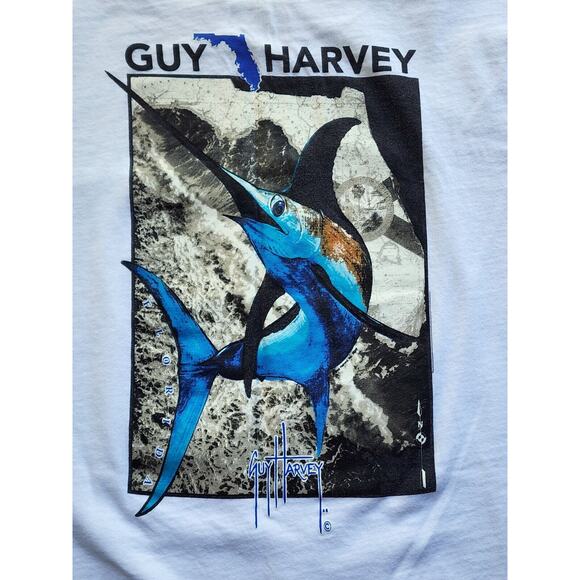 T-SHIRT-GUY HARVEY-MEN'S-White-Large Back Graphic-Florida Theme-Size LARGE - Picture 1 of 14